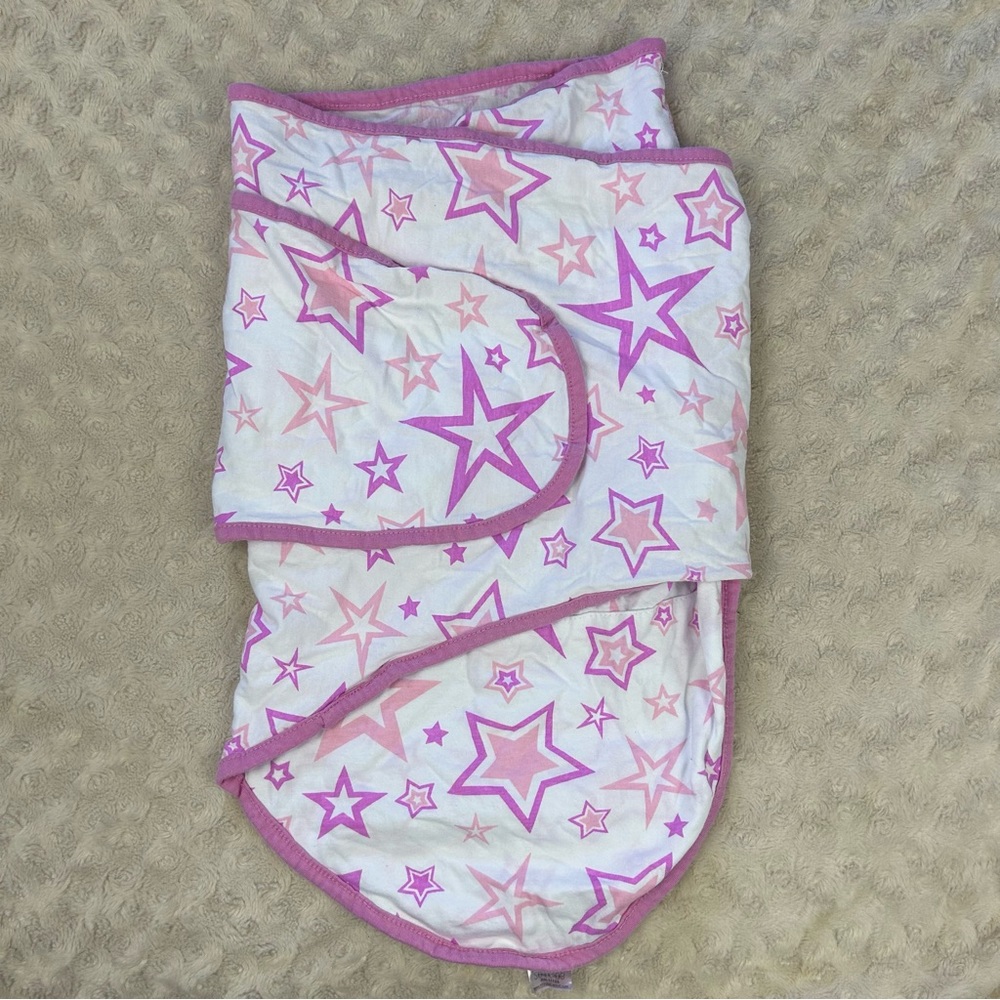 Miracle Blanket Baby Sleep Swaddle Purple Pink White Stars One Size